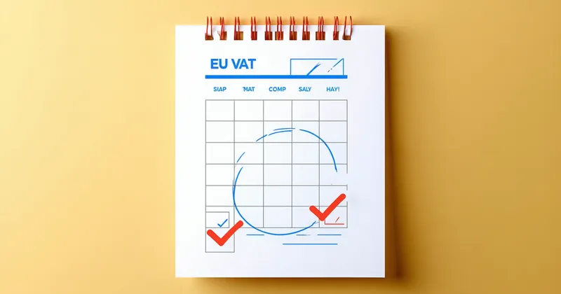 Calendar with OSS filing deadline circled and a compliance checklist overlay