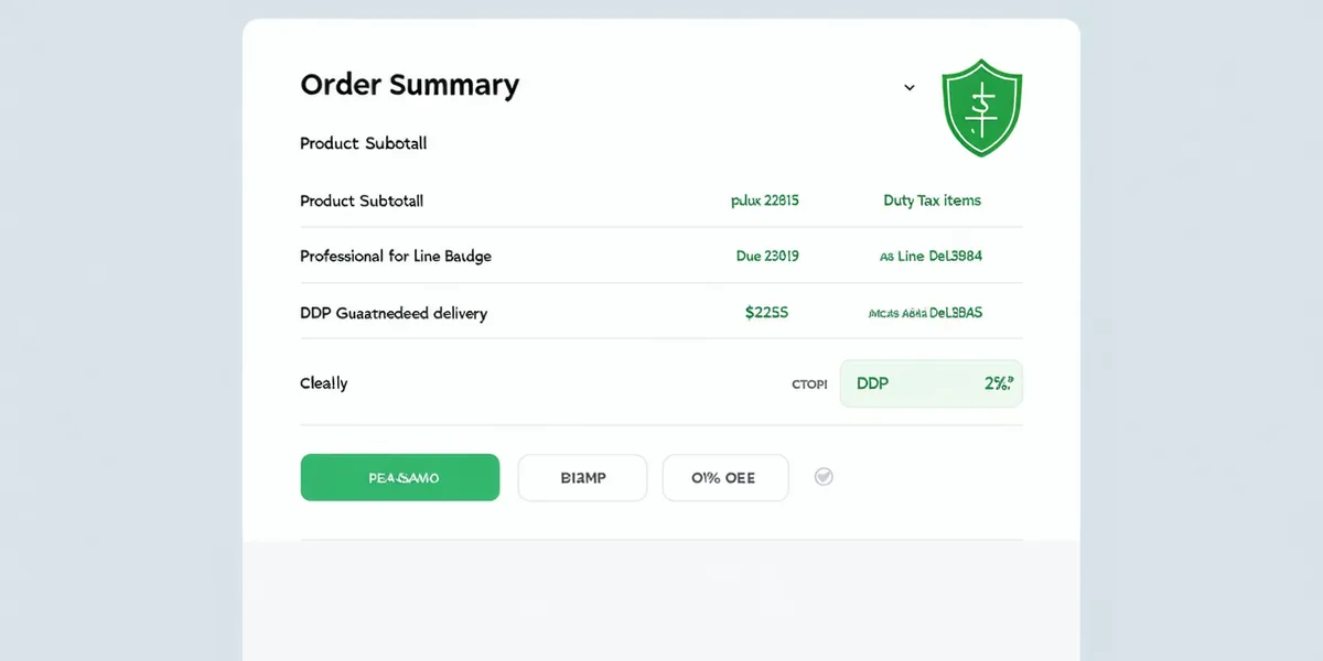 Shopify checkout showing duty-inclusive DDP total with REasy customs calculation badge, no surprise fees for the buyer