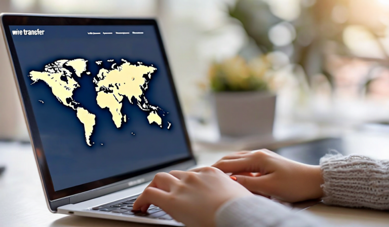 Wire transfer confirmation screen with world map background