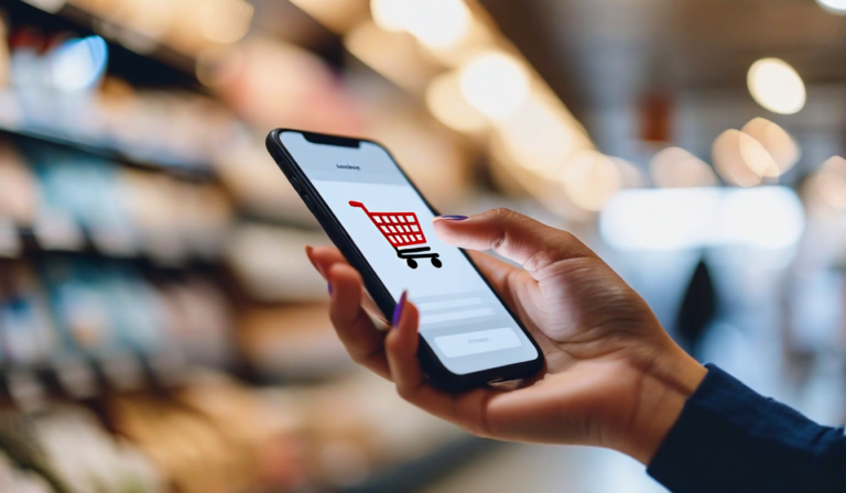 Hand hovering over smartphone at e-commerce checkout